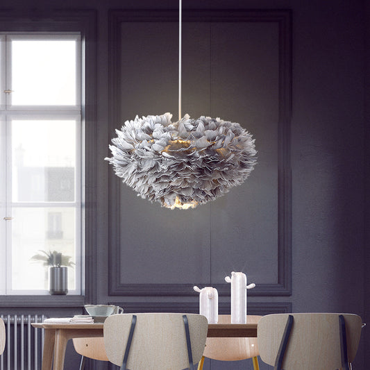 Color: Grey 30CM, Power source: Warm light - Feather Warm And Romantic Bedside Chandelier